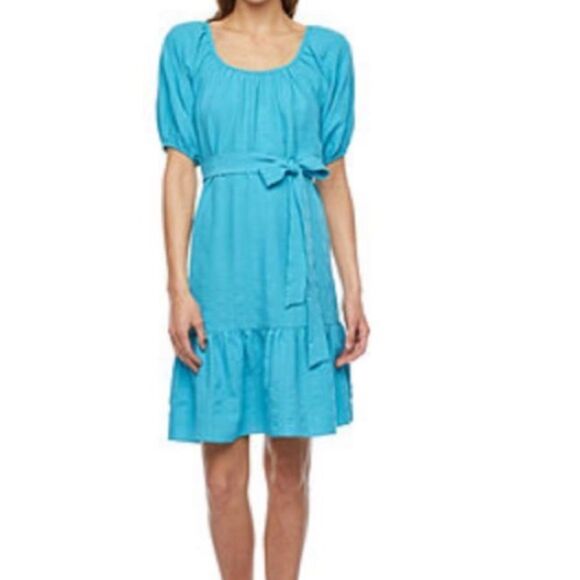 Danny And Nicole Short Sleeve Fit + Flare Dress Sz 14 NWT Turquoise - Picture 1 of 10